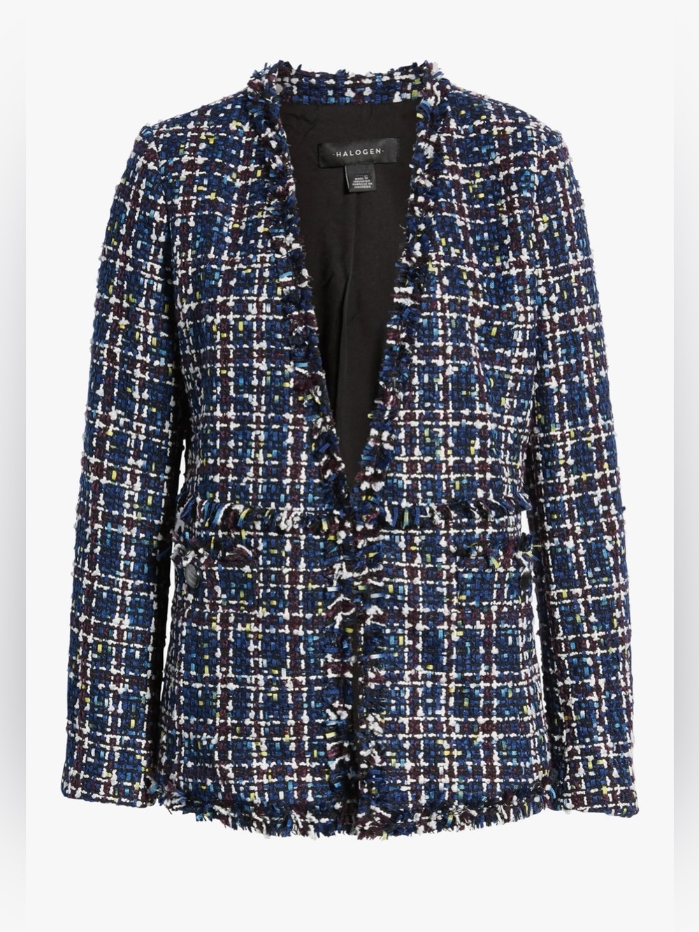 Halogen Navy Multicolor Tweed Fringe Open-Front Blazer with Skirt 2 piece Set